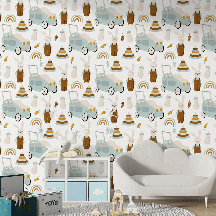 Brown Colors walker car and kids toys wallpaper