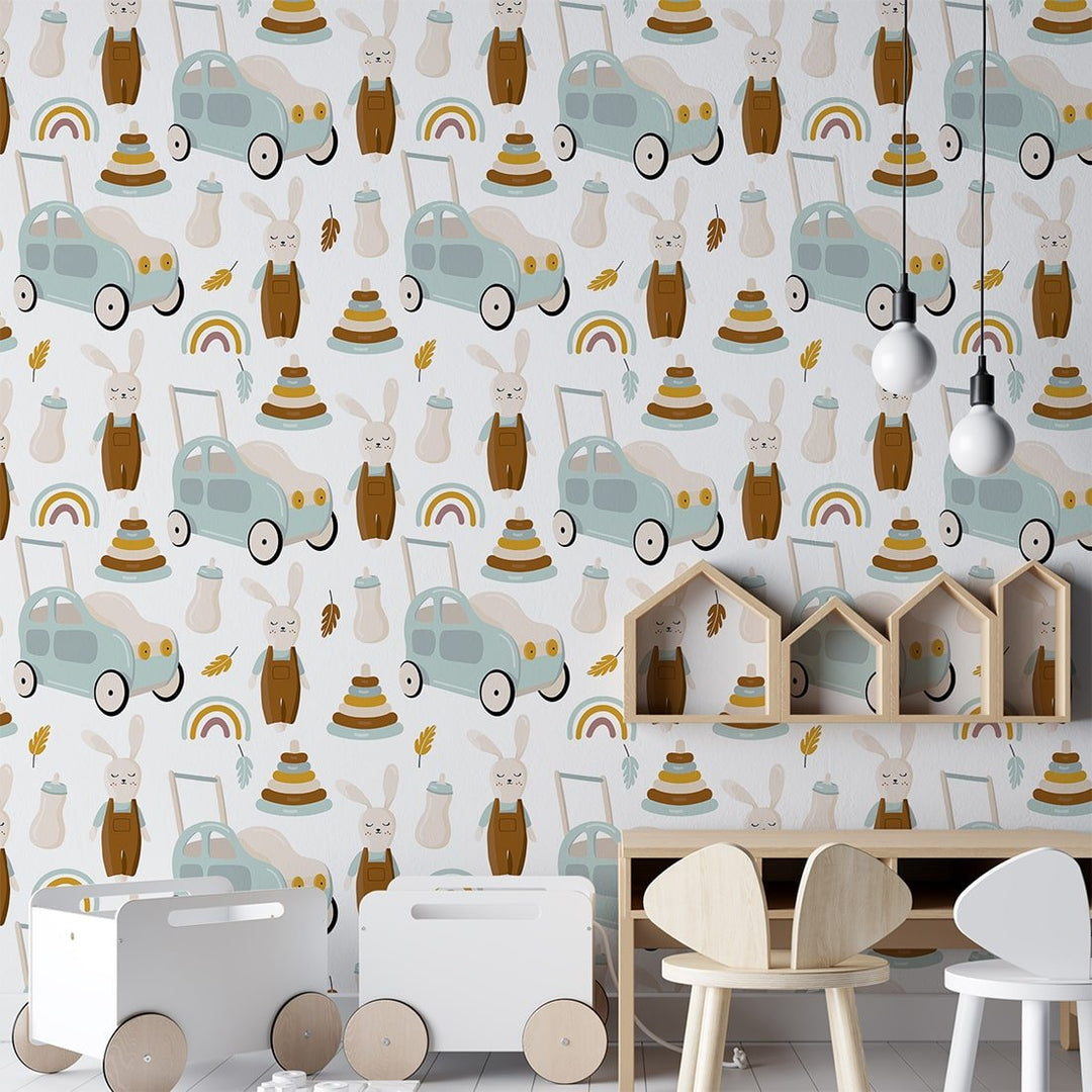 Brown Colors walker car and kids toys wallpaper