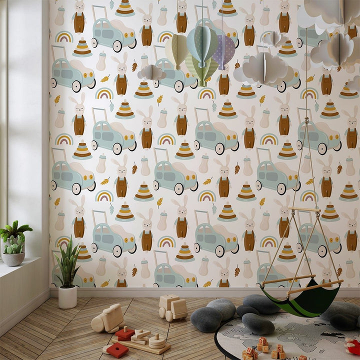 Brown Colors walker car and kids toys wallpaper