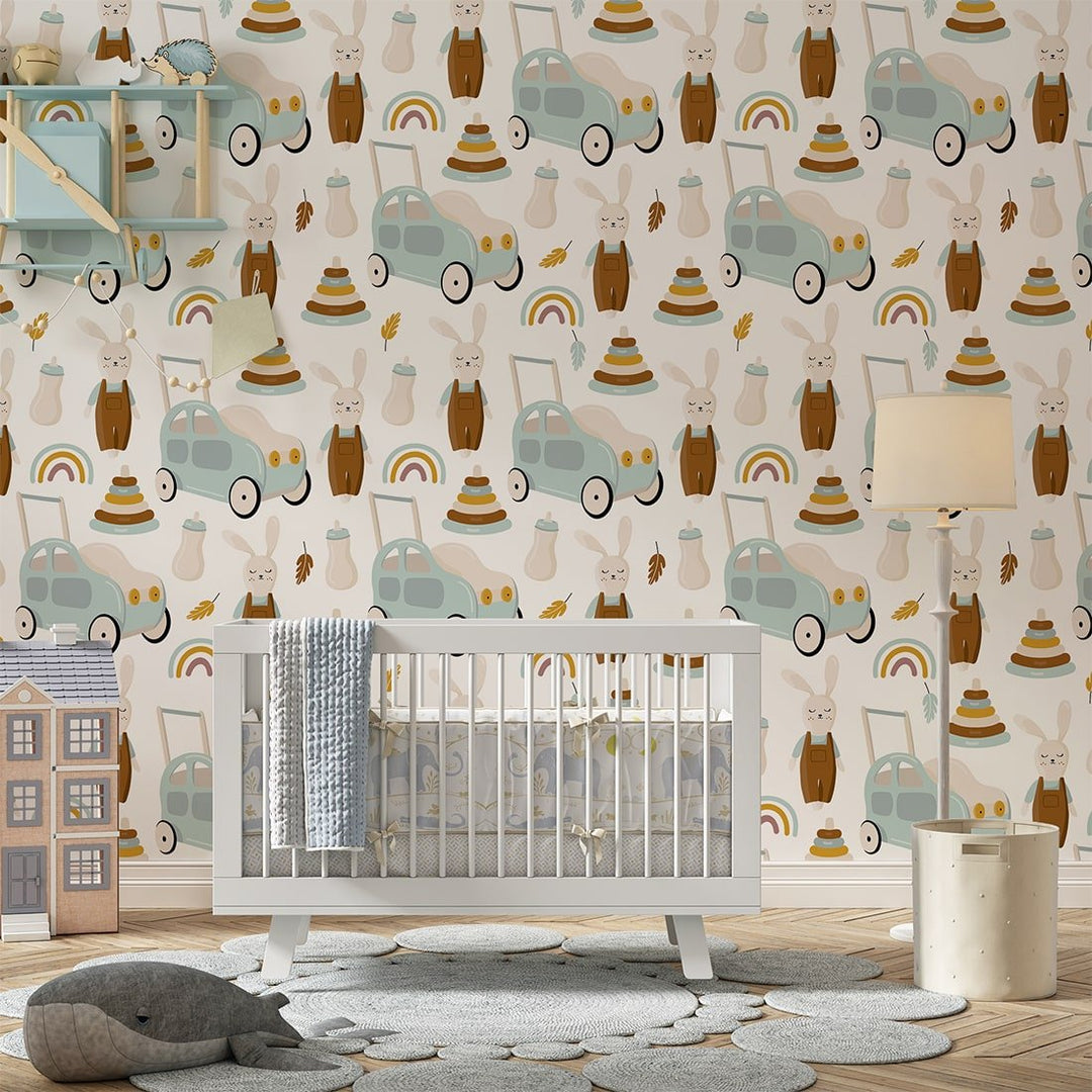 Brown Colors walker car and kids toys wallpaper