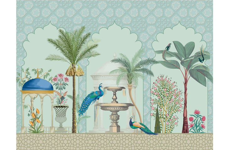 Chinoiseries Pattern with palm tree and Peacock Wallpaper Murals For Kids Room