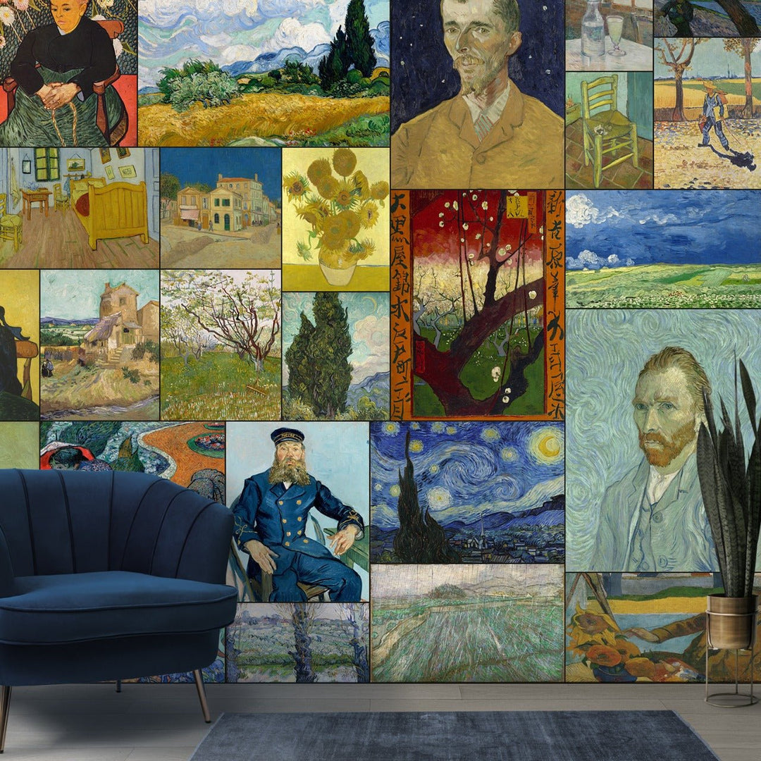 Collage Wallpaper Featuring Famous Van Gogh Paintings