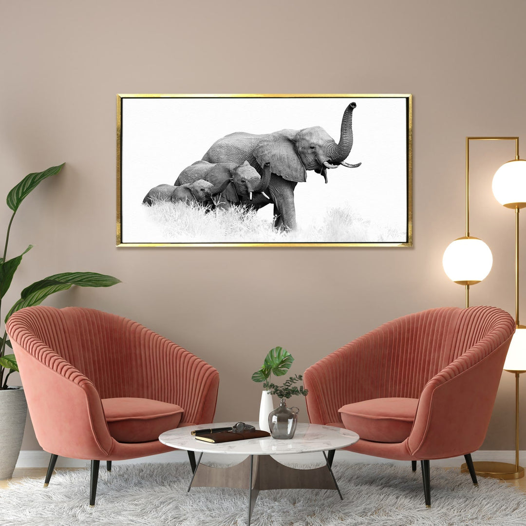 Elephant Vastu Wildlife Canvas Wall Painting Framed 18x36 Inch