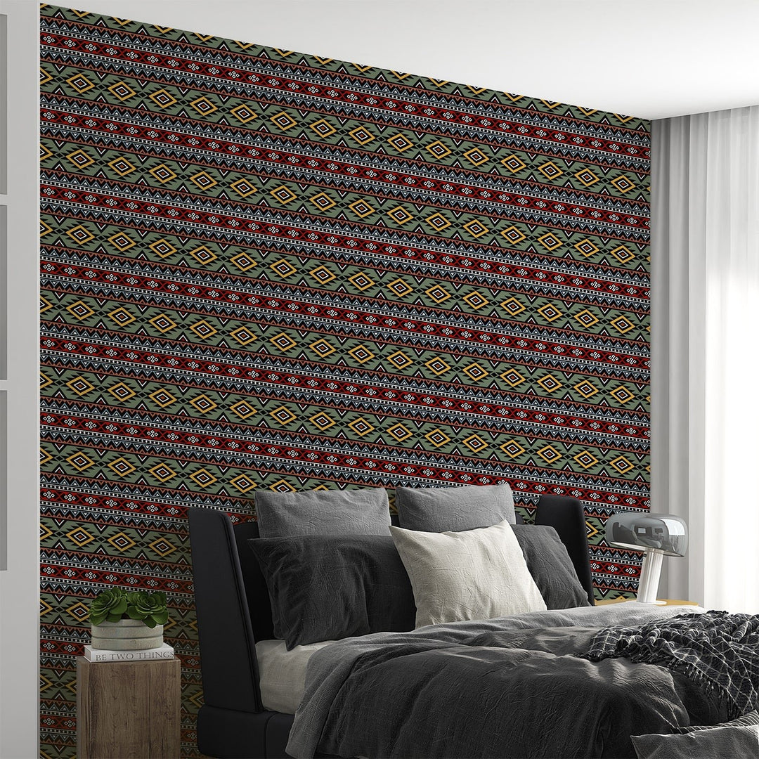 Ethnic Aztec style Boho Wallpaper for living room Decoration.