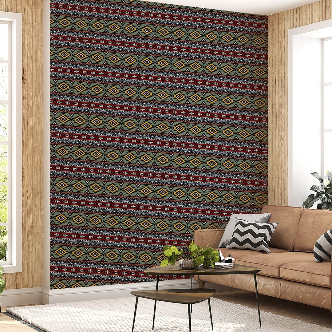 Ethnic Aztec style Boho Wallpaper for living room Decoration.