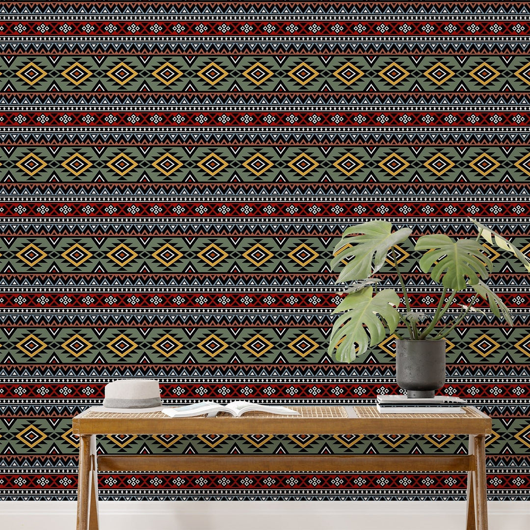 Ethnic Aztec style Boho Wallpaper for living room Decoration.