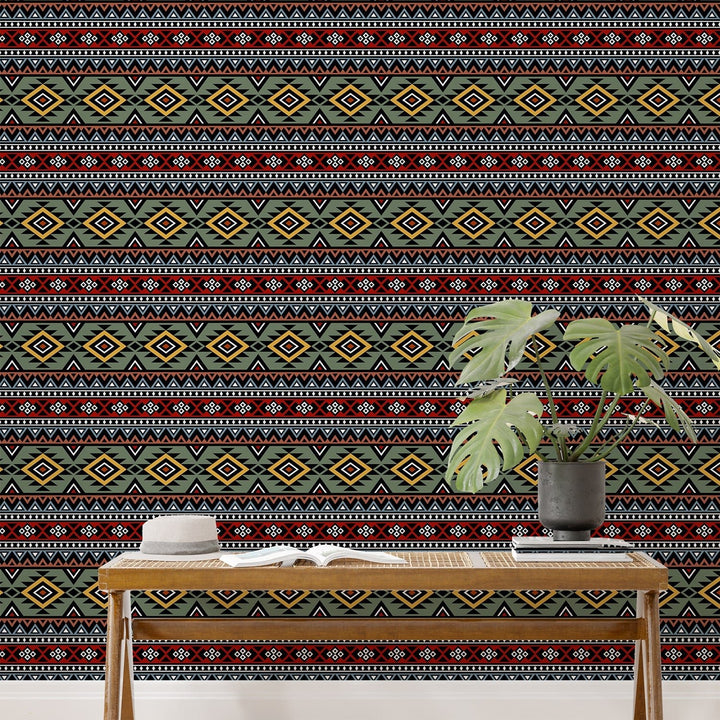 Ethnic Aztec style Boho Wallpaper for living room Decoration.