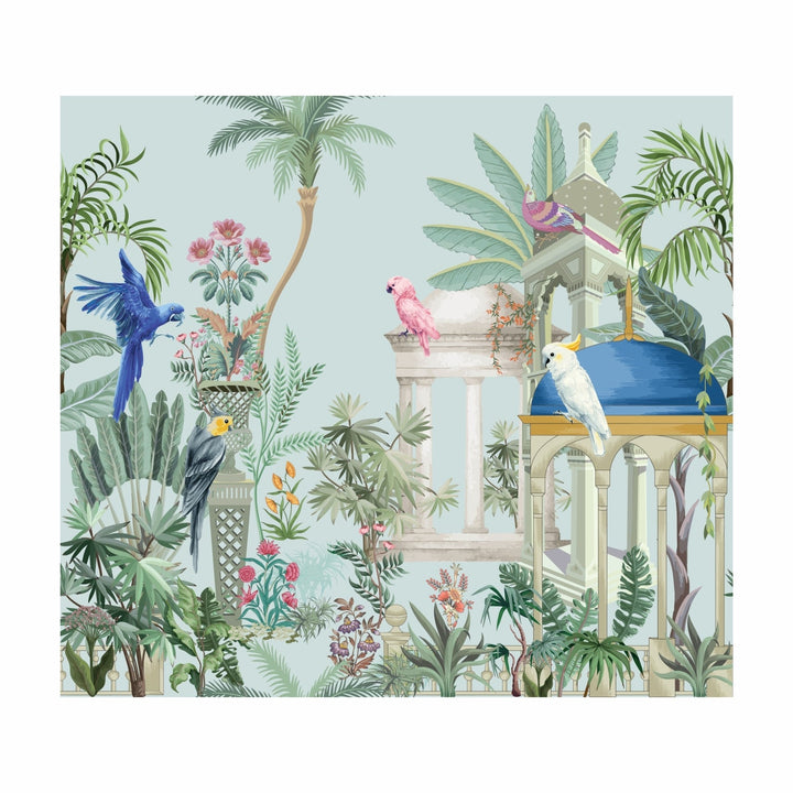 Ethnic India Themed Birds in a Mughal Garden Premium Wallpaper Murals For Home, Hotel and Café Decoration