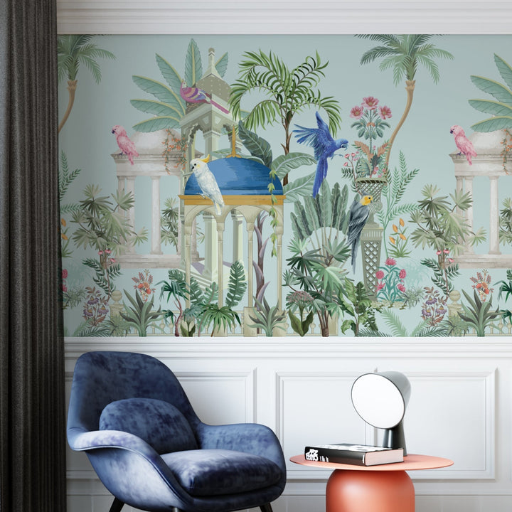 Ethnic India Themed Birds in a Mughal Garden Premium Wallpaper Murals For Home, Hotel and Café Decoration
