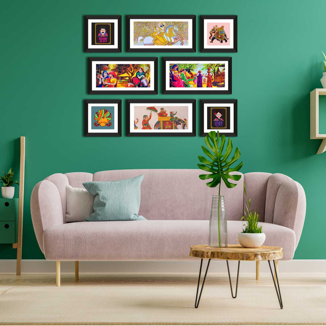 Ethnic Indian Rajasthani Canvas Painting Framed for Living Room and Hotel Wall Decor