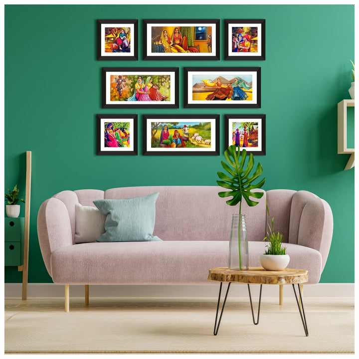 Ethnic Indian Village Canvas Painting Framed For Home and Hotel Wall Decoration