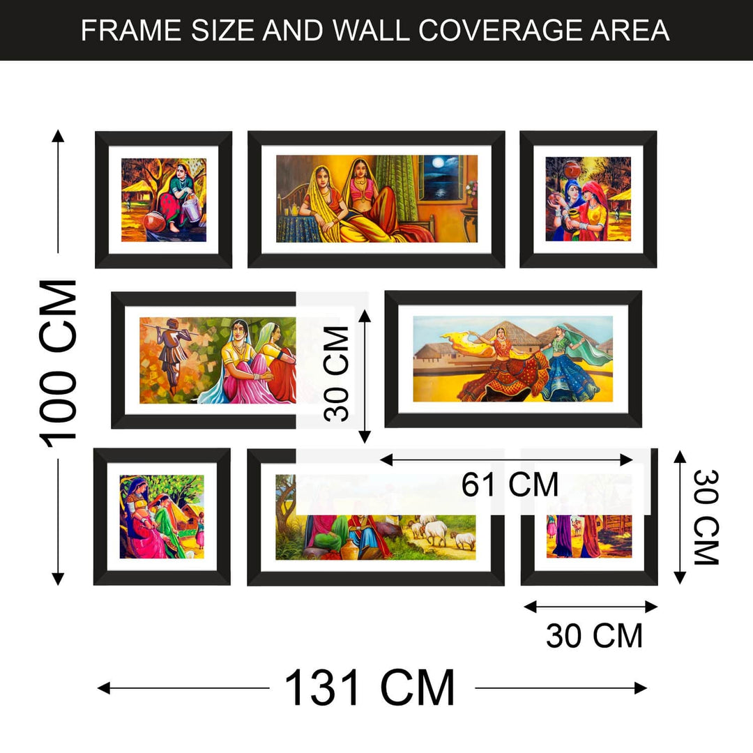 Ethnic Indian Village Canvas Painting Framed For Home and Hotel Wall Decoration