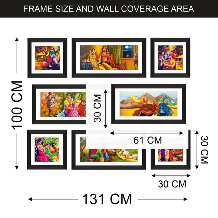 Ethnic Indian Village Canvas Painting Framed For Home and Hotel Wall Decoration