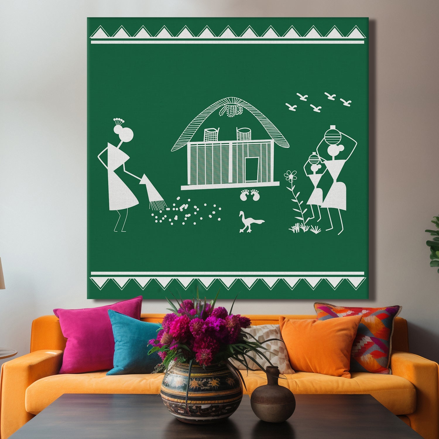 Warli Indian Traditional Canvas Painting with Large Framed Canvas Wall ...