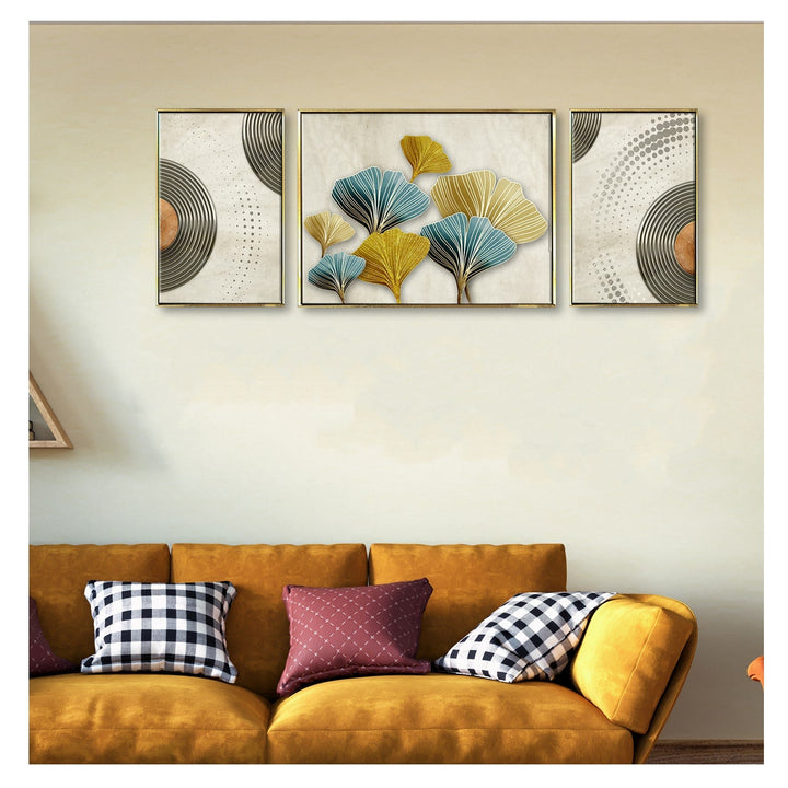 Fashionable modern Leaf Frame- Luxury Canvas Painting (3_Panels)