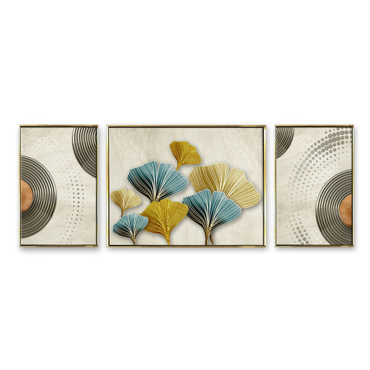 Fashionable modern Leaf Frame- Luxury Canvas Painting (3_Panels)
