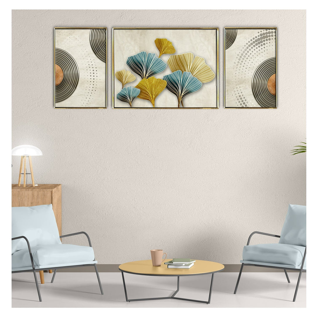 Fashionable modern Leaf Frame- Luxury Canvas Painting (3_Panels)
