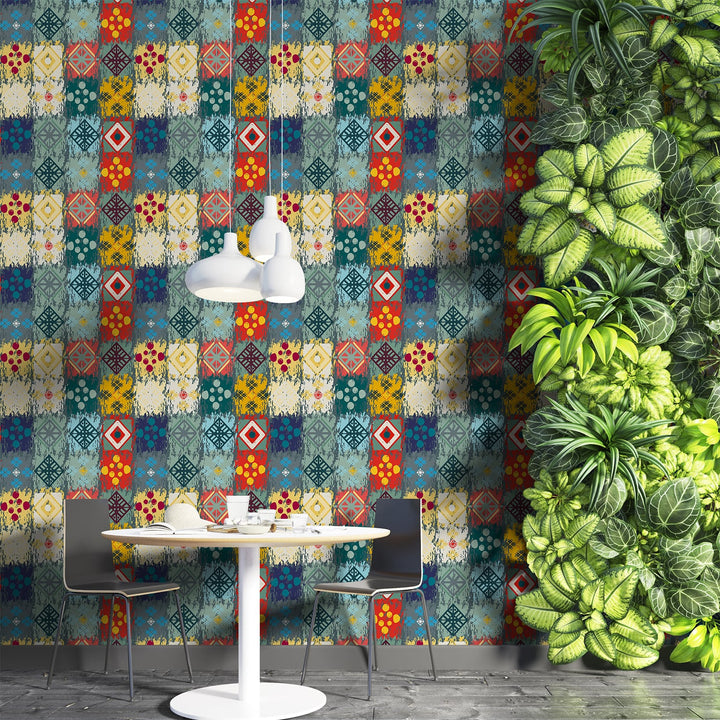 Geometric Multicolor Boho Wallpaper for living room Decoration.