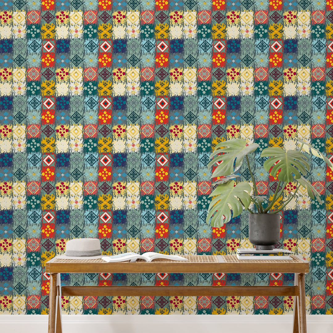 Geometric Multicolor Boho Wallpaper for living room Decoration.