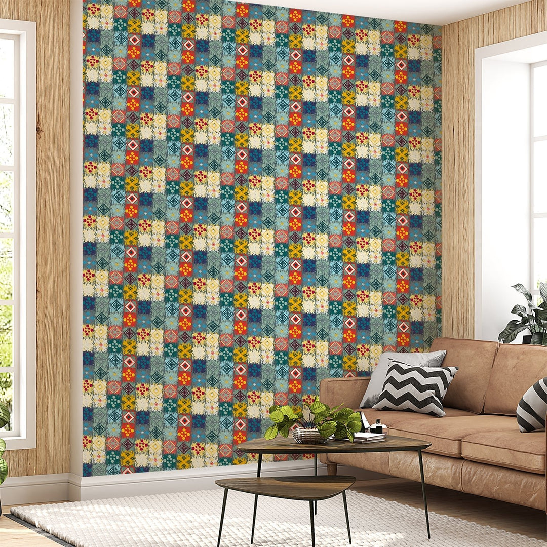 Geometric Multicolor Boho Wallpaper for living room Decoration.