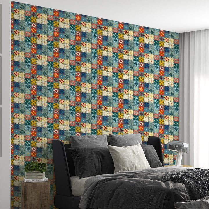 Geometric Multicolor Boho Wallpaper for living room Decoration.