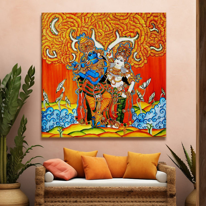 Indian Ethnic Kerala Mural Canvas Painting For Home and Hotels Wall Decoration