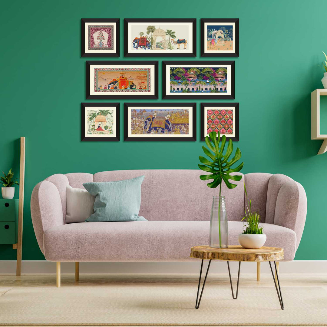 Indian Ethnic Mughal Painting Framed For Living Room Wall Decoration.