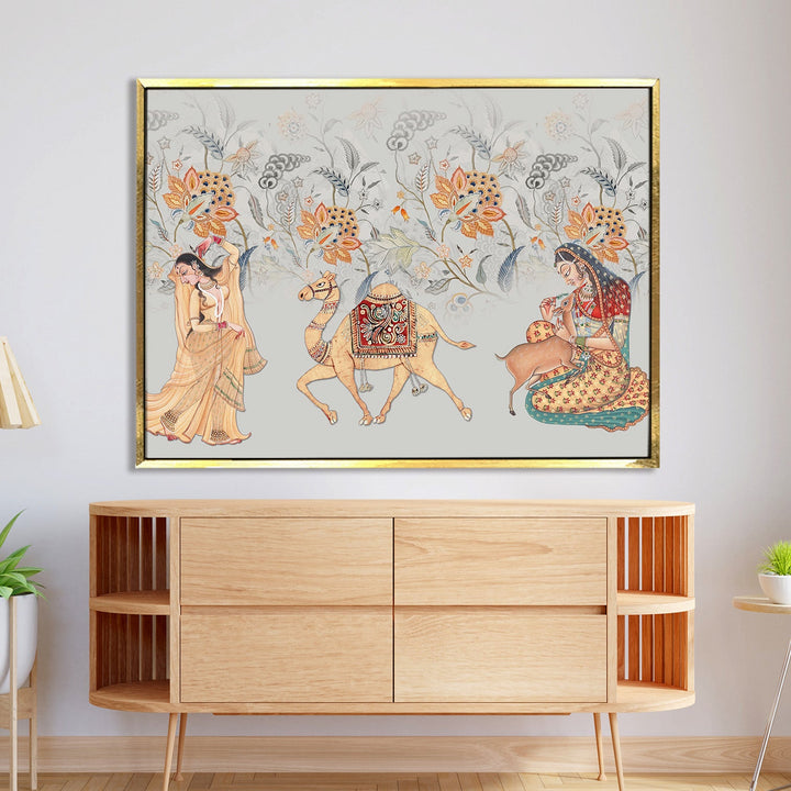 Indian Ethnic Traditional Wall Art Large Size Canvas Painting For Home and Hotels Wall Decoration. (ETHWA17)