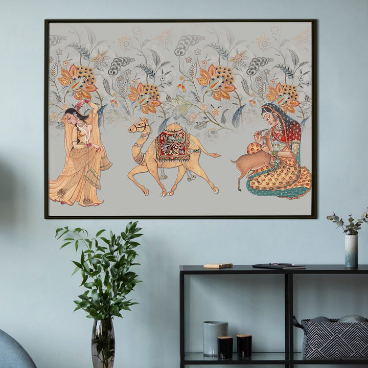 Indian Ethnic Traditional Wall Art Large Size Canvas Painting For Home and Hotels Wall Decoration. (ETHWA17)