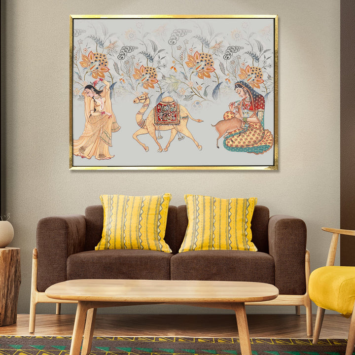 Indian Ethnic Traditional Wall Art Large Size Canvas Painting For Home and Hotels Wall Decoration. (ETHWA17)