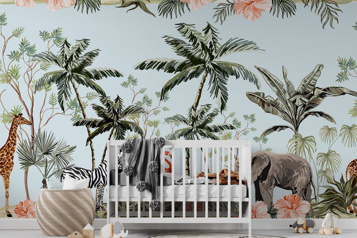 Kids Amazon Safari Animals Wallpaper Mural For Children's Room Wall