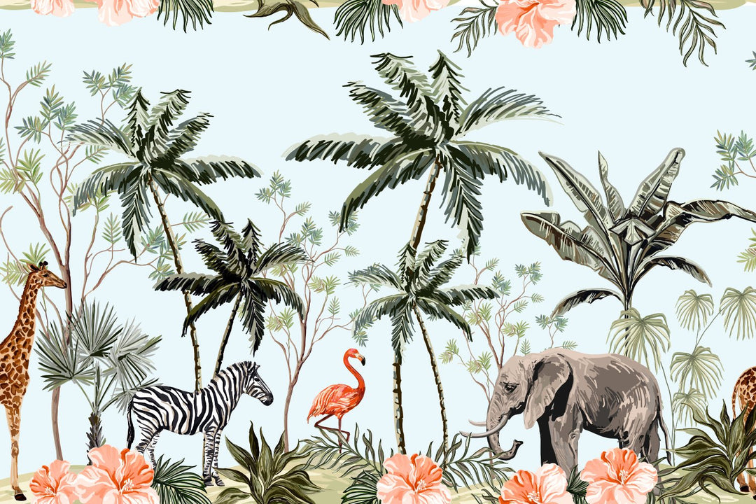 Kids Amazon Safari Animals Wallpaper Mural For Children's Room Wall