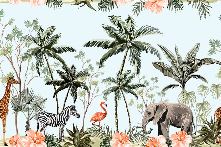Kids Amazon Safari Animals Wallpaper Mural For Children's Room Wall