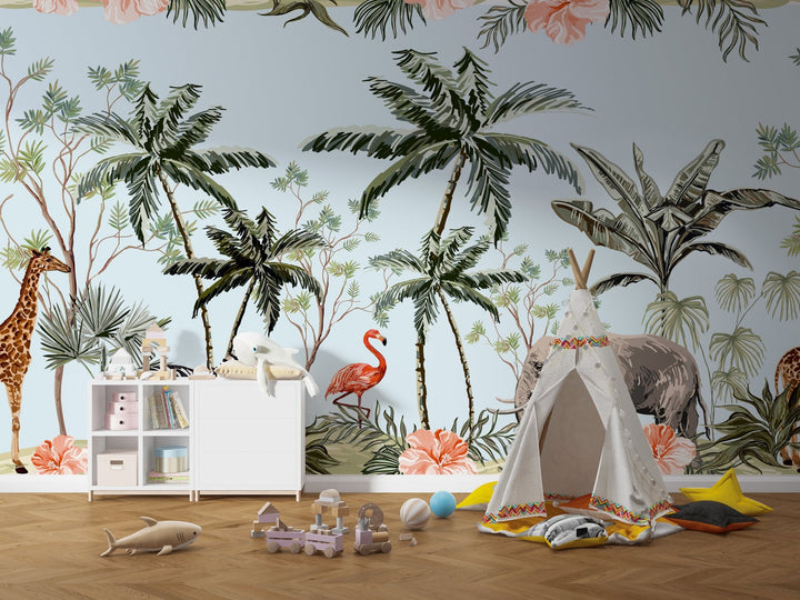 Kids Amazon Safari Animals Wallpaper Mural For Children's Room Wall