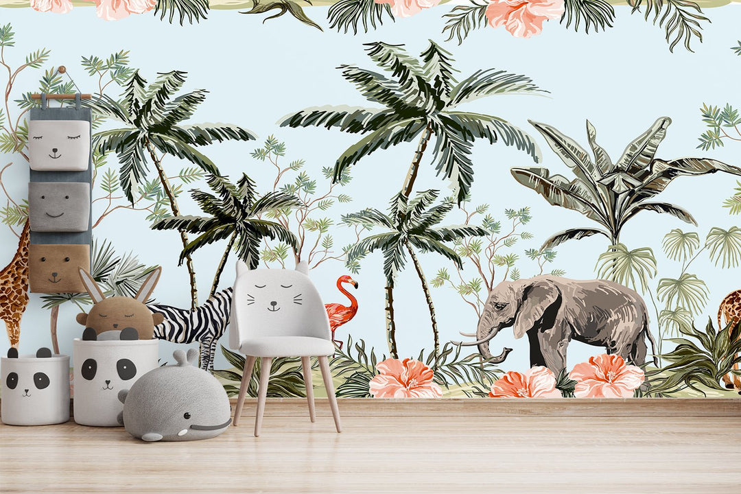 Kids Amazon Safari Animals Wallpaper Mural For Children's Room Wall