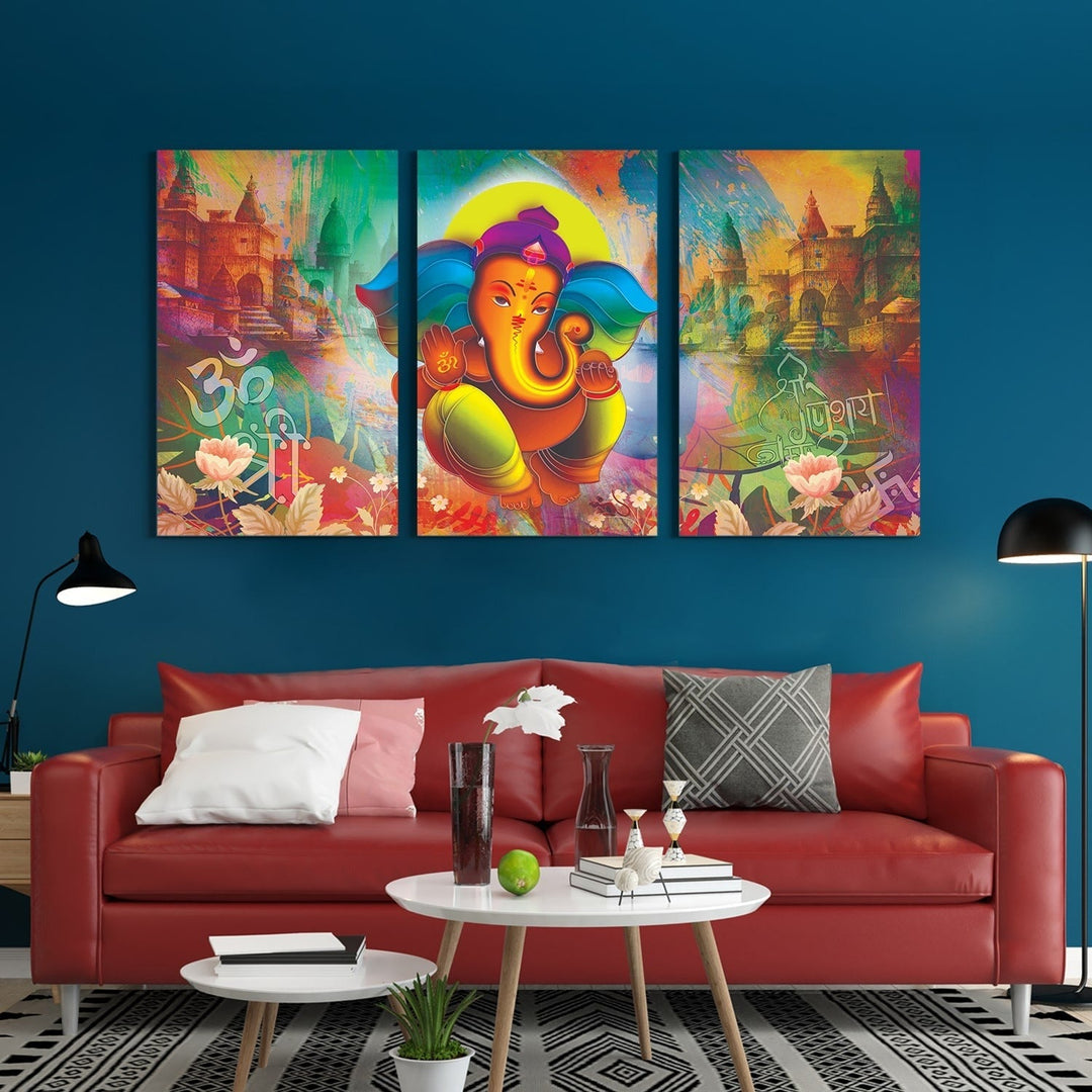 Lord Ganesha Canvas Painting Framed For Home and office Wall Decoration