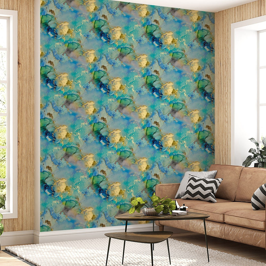 Luxury Blue and green Marble Wallpaper for living Rooms