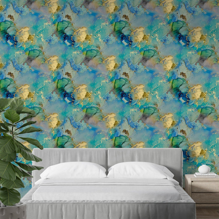 Luxury Blue and green Marble Wallpaper for living Rooms
