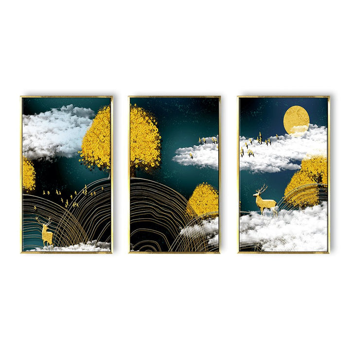Luxury High End Deer Canvas Painting Framed For Living Room Wall Decoration
