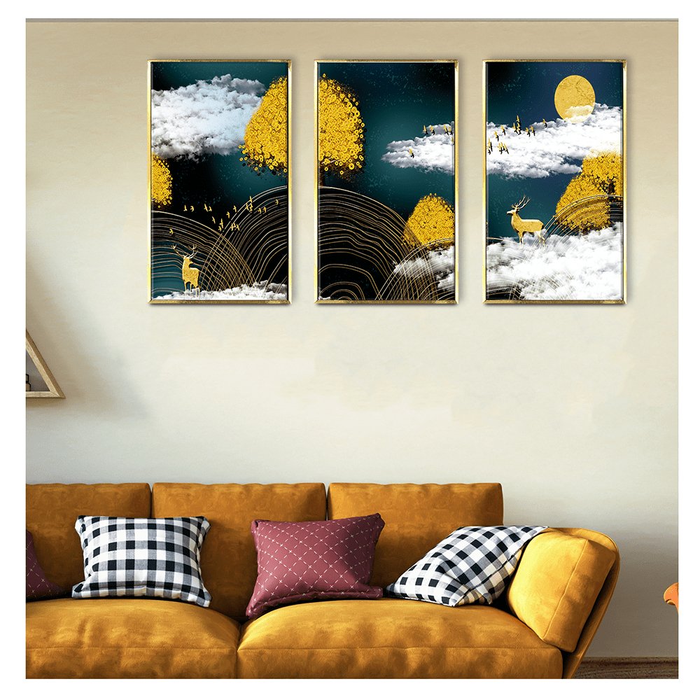 Luxury High End Deer Canvas Painting Framed For Living Room Wall Decoration