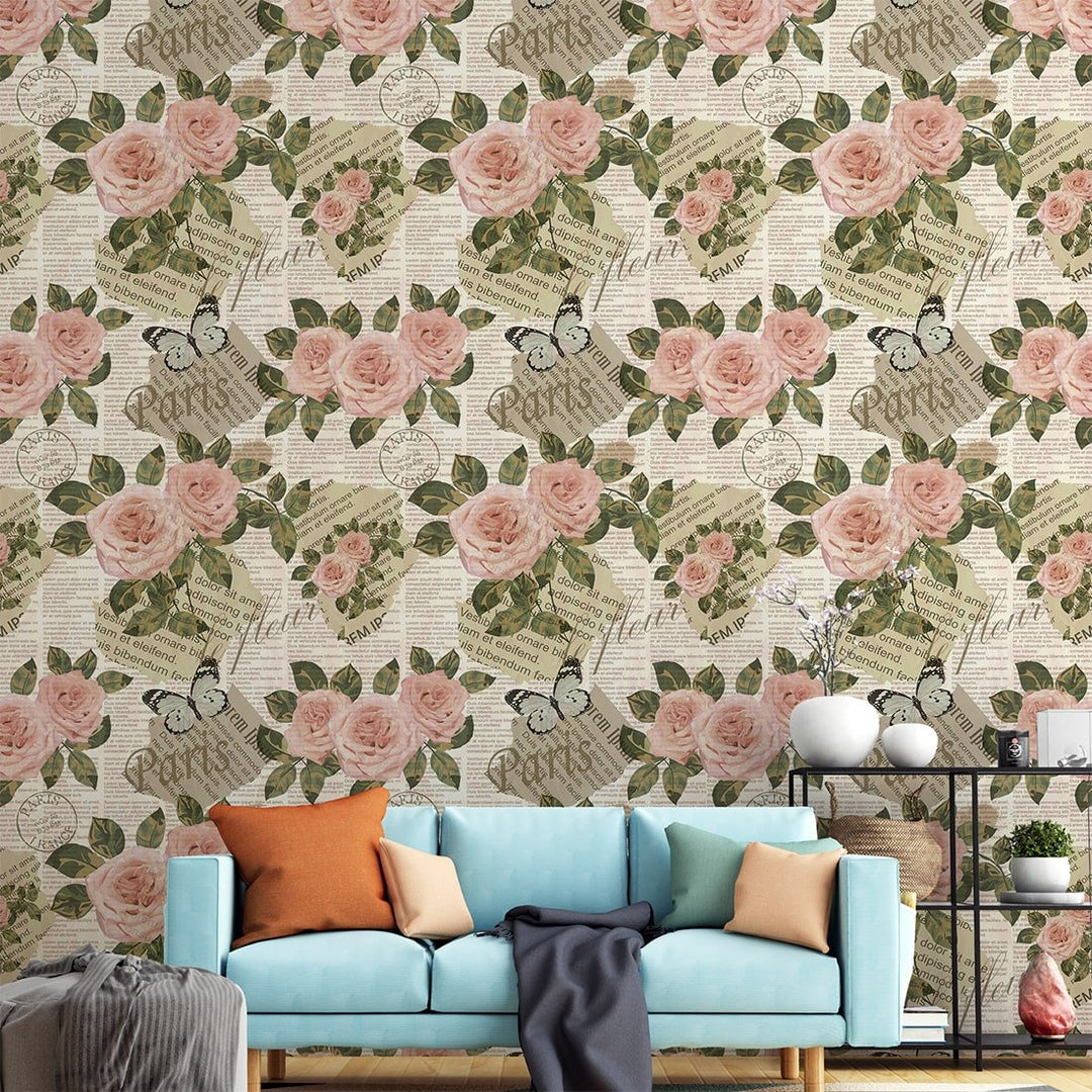 Luxury Pink Rose floral Vintage Wallpaper for Living Rooms