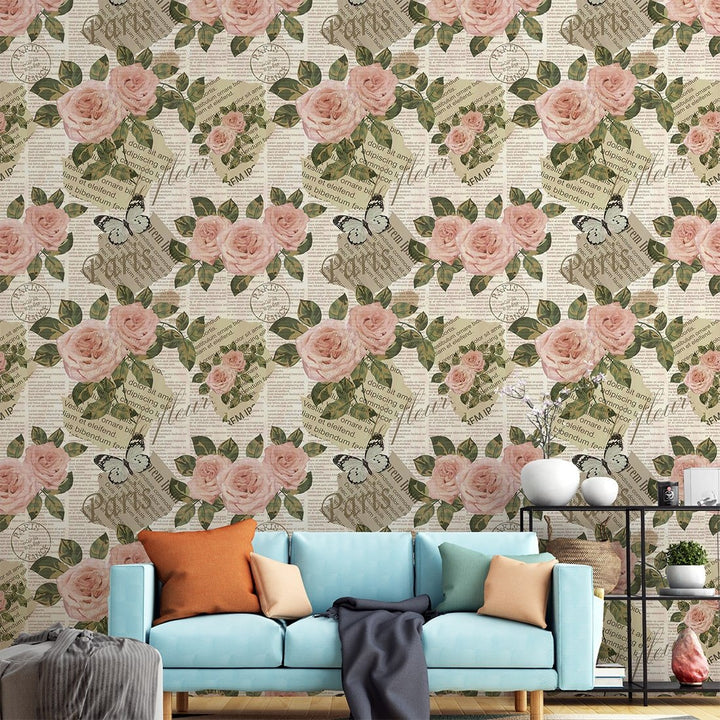 Luxury Pink Rose floral Vintage Wallpaper for Living Rooms