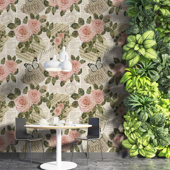 Luxury Pink Rose floral Vintage Wallpaper for Living Rooms