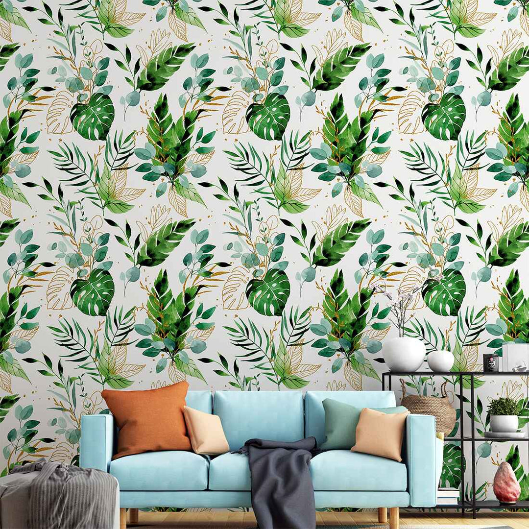 Luxury Tropical Palm Leaves Watercolor Wallpaper For Living Room Wall Decoration