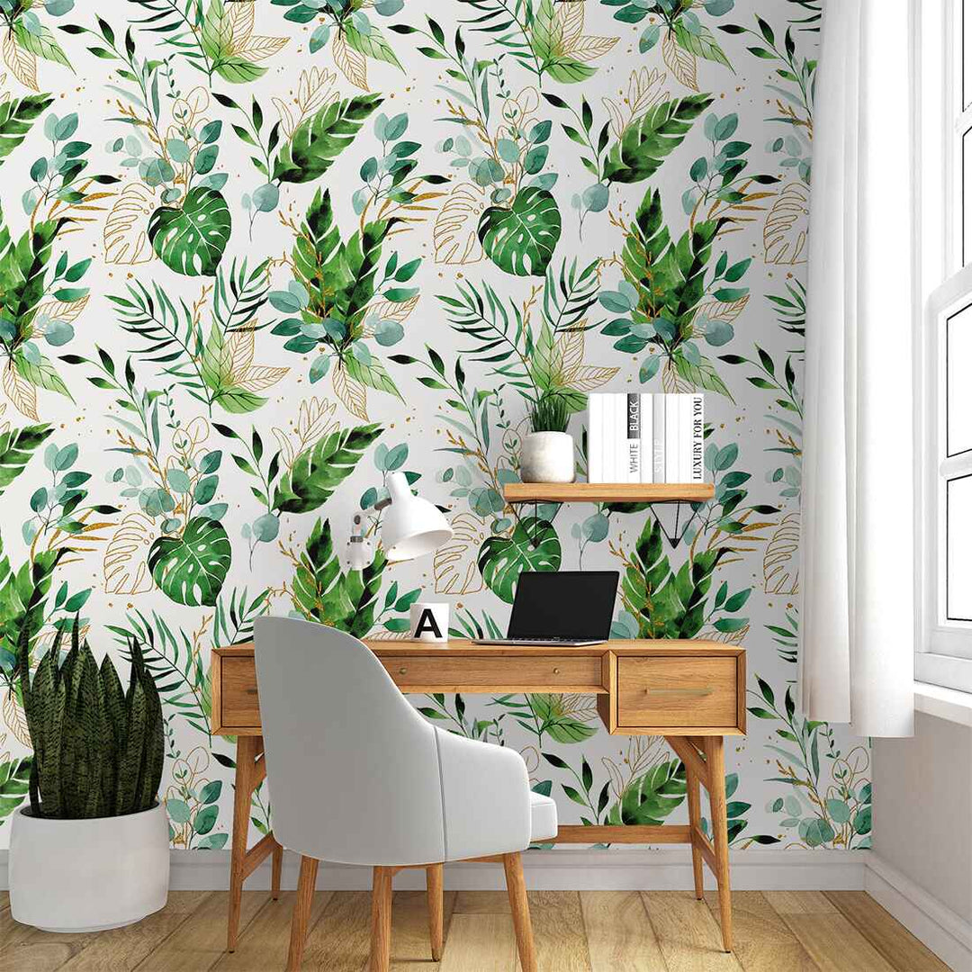 Luxury Tropical Palm Leaves Watercolor Wallpaper For Living Room Wall Decoration