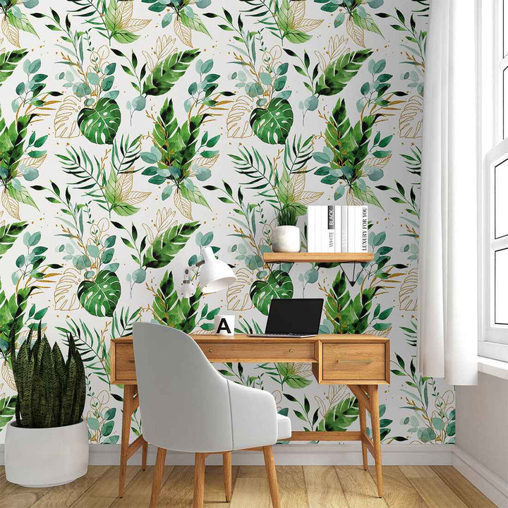 Luxury Tropical Palm Leaves Watercolor Wallpaper For Living Room Wall Decoration
