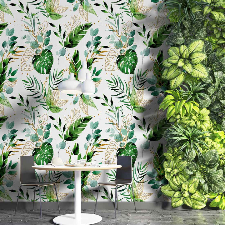 Luxury Tropical Palm Leaves Watercolor Wallpaper For Living Room Wall Decoration