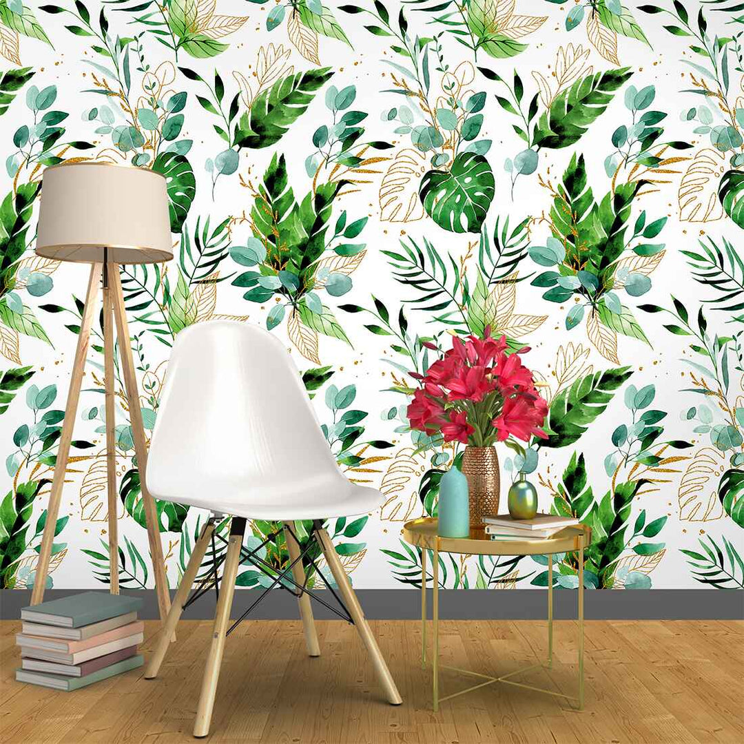 Luxury Tropical Palm Leaves Watercolor Wallpaper For Living Room Wall Decoration