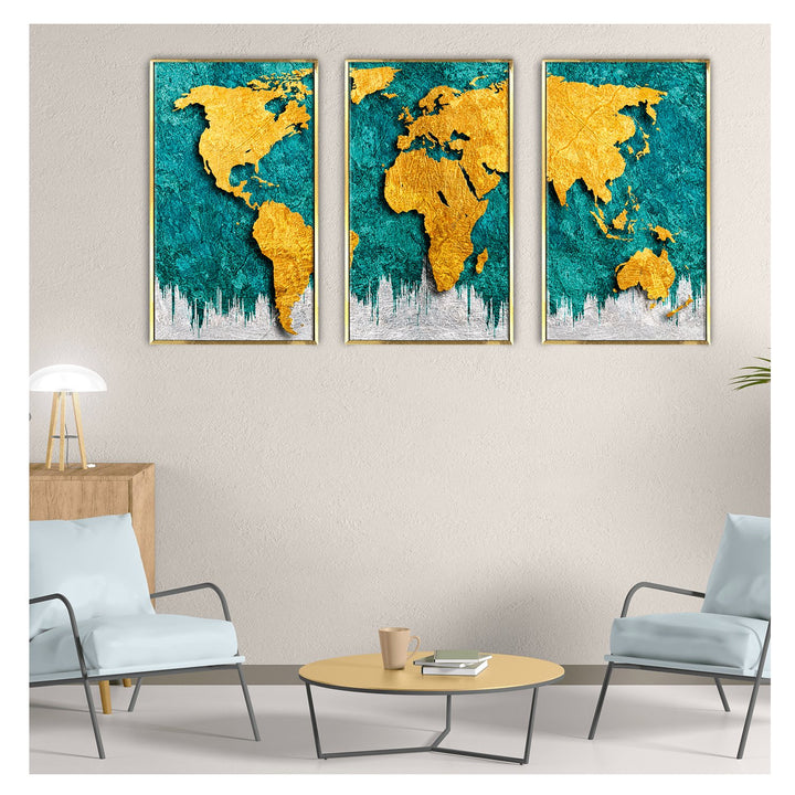 Modern gold and gray abstract world map Wall Art For Living Room Wall decoration