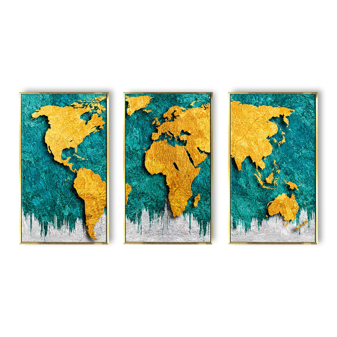 Modern gold and gray abstract world map Wall Art For Living Room Wall decoration